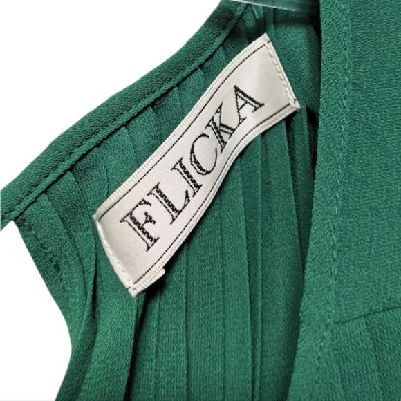 FLICKA Pleated Green Party Shift Dress M - Picture 4 of 7
